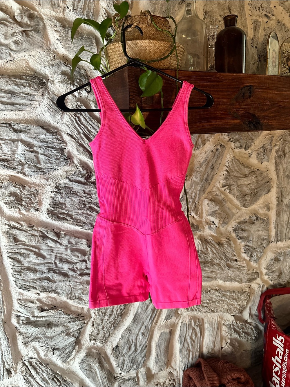 JoyLab Hot Pink Ribbed Sleeveless Romper